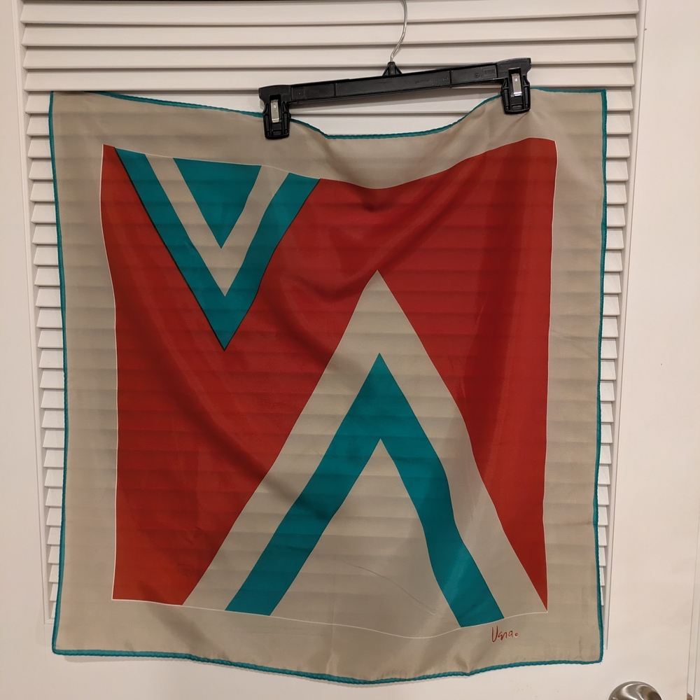 Vibrant Red and Teal Geometric Scarf 27.5" x 27.5"